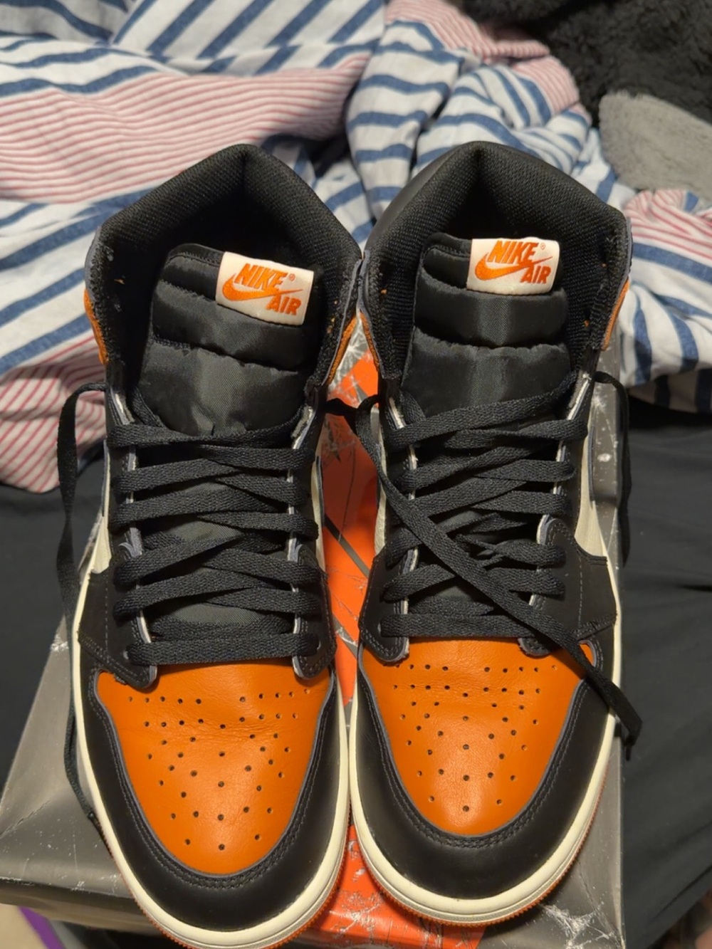 Air Jordan 1 Shattered Backboard Men’s High-Top Sneakers — Black & Orange Size1